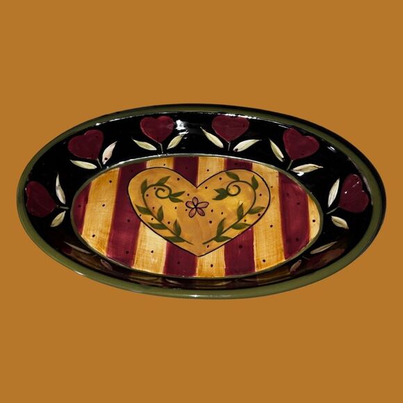 Lang EARTHENWARE Romance 9.75" Oval Veggie Serving Bowl By Karen Hillard Crouch - Picture 3 of 3